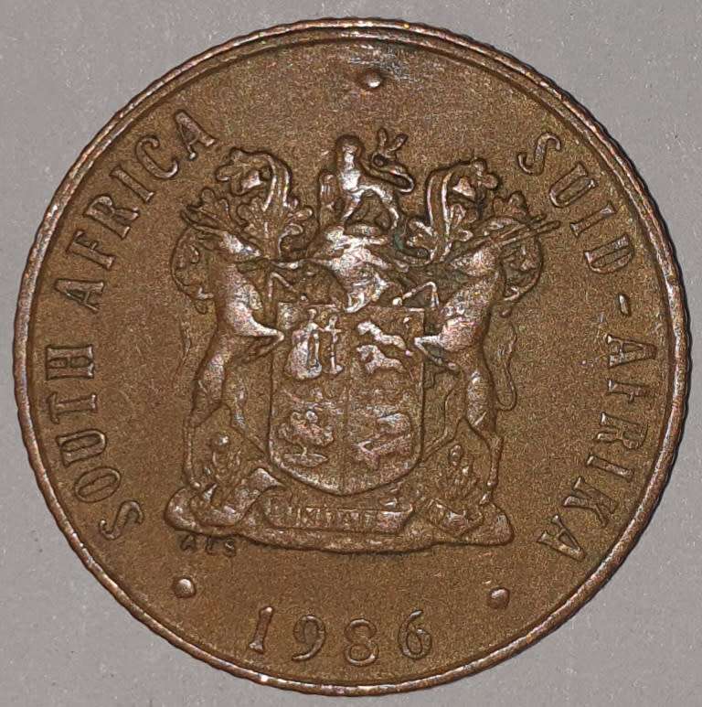 1986 - 2 CENT COIN (TWO CENT COIN) - RSA - BRONZE - KM#83 - BILINGUAL LEGEND - WILDEBEEST